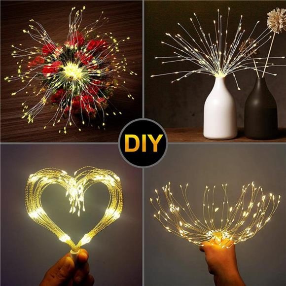 Firework Lights 200 LED Copper Wire Starburst Light, 8 Modes Battery Operated - Picture 4 of 6